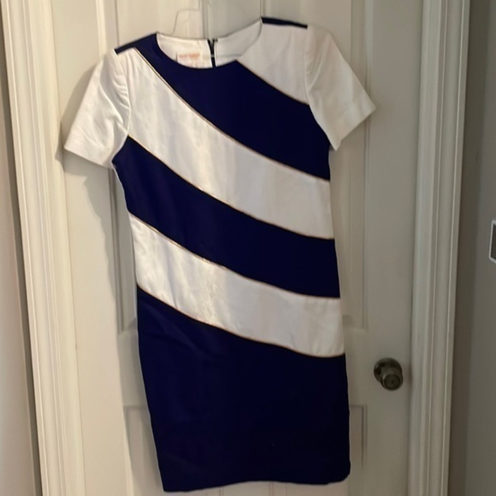 Size 12 short sleeve royal blue and white cotton stripe dress